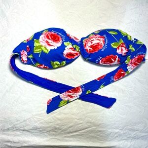 Abercrombie & Fitch Strapless Bikini Top Twist Center Blue Floral Brand Logo M